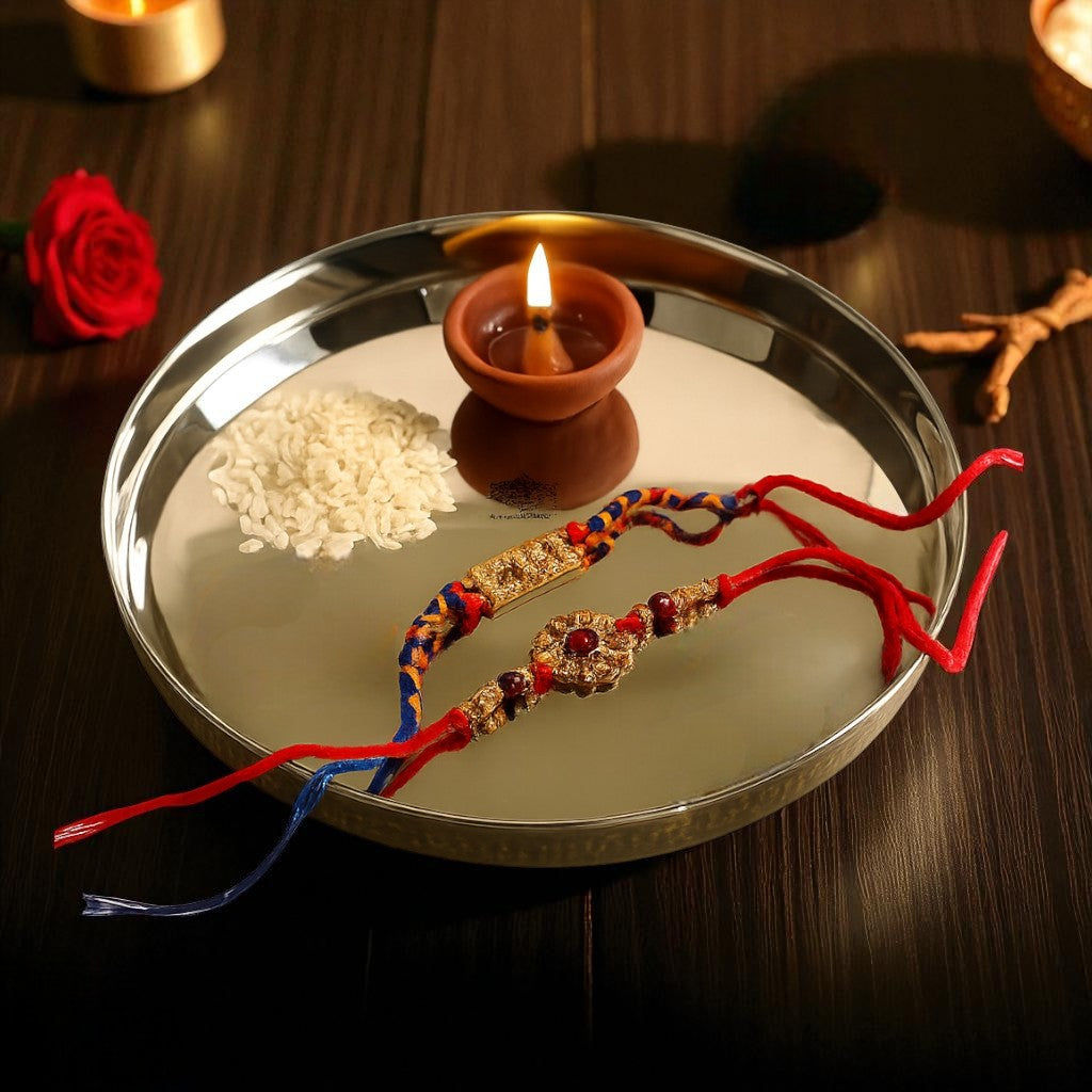 Pure Steel Brass Hammered Designer Plate, Thali, Serveware, Dinnerware - 33.5 cm